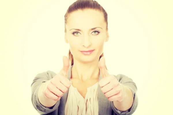 Mujer de negocios sonriente con pulgares arriba . —  Fotos de Stock