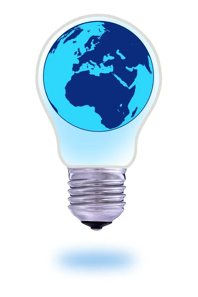玻璃灯泡与世界地球仪 — 图库照片