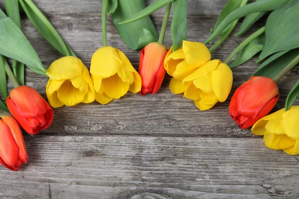 Kytice žlutých a červených tulipánů — Stock fotografie