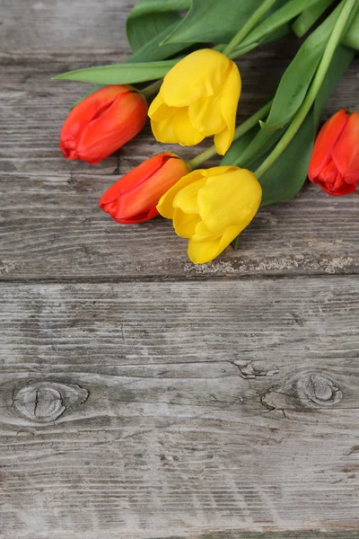 Bouquet of yellow and red tulips — Stock Photo, Image