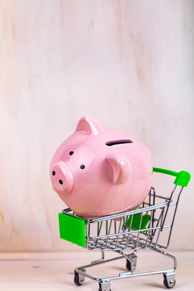 Sparschwein Einem Einkaufswagen Konzept Der Geldakkumulation — Stockfoto