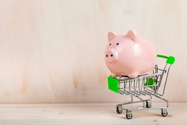 Hucha Cerdo Carrito Compras Concepto Acumulación Dinero — Foto de Stock