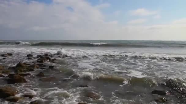 Mar Negro Está Irrumpiendo Playa Piedra Olas Del Mar — Vídeo de stock