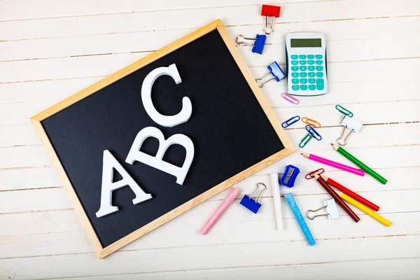 Letters Abc Chalk Board Back School Stationery — Stock Photo, Image