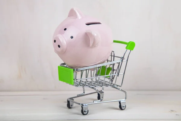 Sparschwein Einem Einkaufswagen Konzept Der Geldakkumulation — Stockfoto