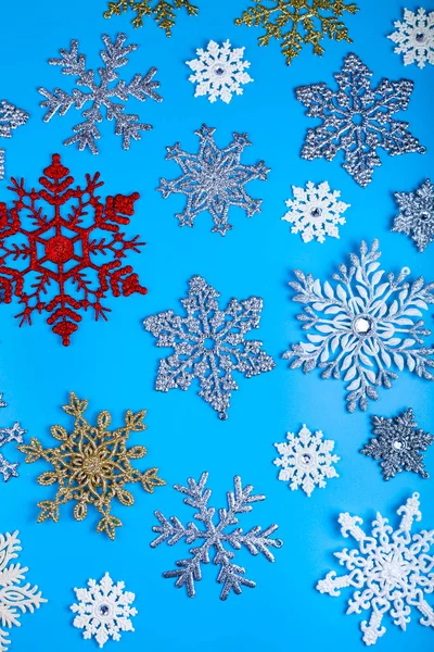 Flocos Neve Num Fundo Azul Fundo Natal — Fotografia de Stock