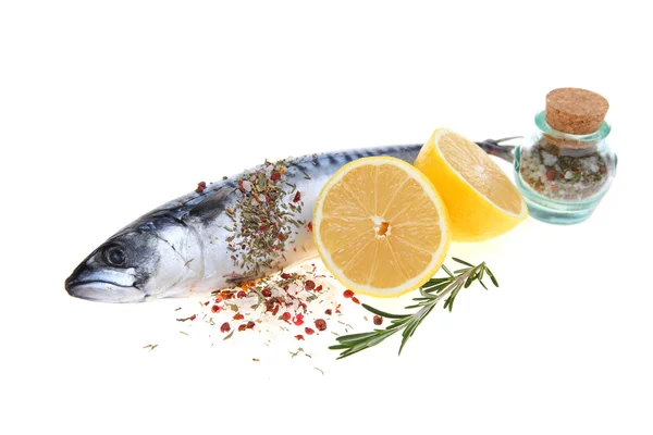 Raw fish with lemon and rosemary — Stock Photo, Image