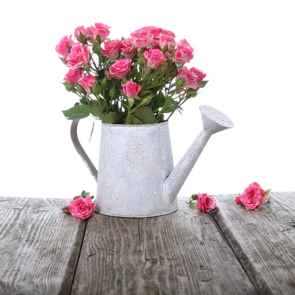 Bouquet of roses in a watering can — Stock Photo, Image