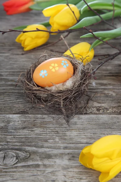 Pâques nature morte avec des œufs dans le nid — Photo