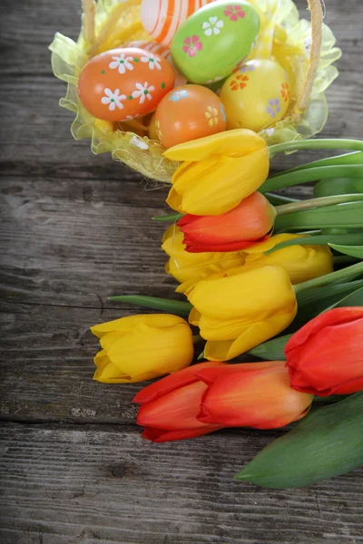 Osterkomposition mit Tulpen — Stockfoto