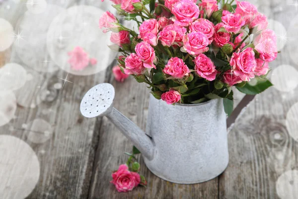 Bouquet of roses in a watering can — Stock Photo, Image