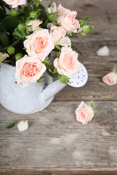 Pink roses  in watering can — Stock Photo, Image