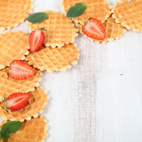 Waffles and ripe strawberries. — Stock Photo, Image