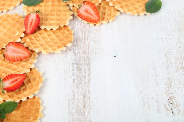 Waffles and ripe strawberries. — Stock Photo, Image