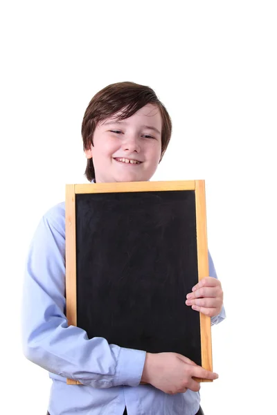 Schoolboy holding board — Stock Photo, Image