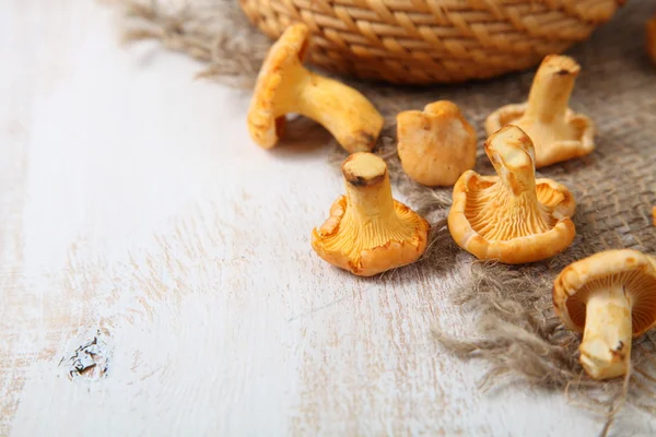 Chanterelles on a wooden table — Stock Photo, Image