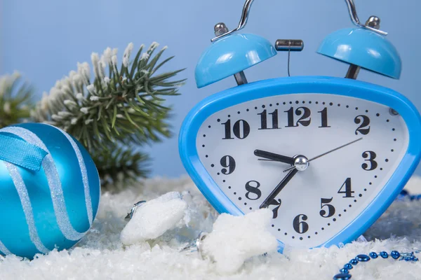 Christmas decorations and clock — Stock Photo, Image