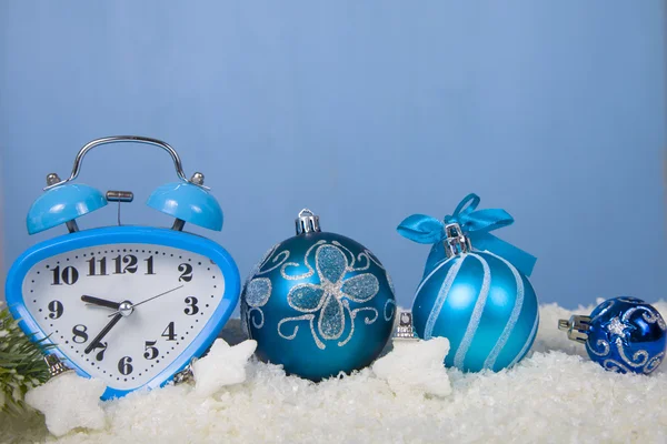 Christmas decorations and clock — Stock Photo, Image