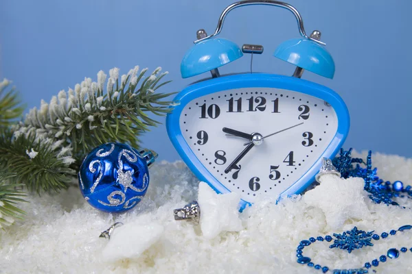 Christmas decorations and clock — Stock Photo, Image