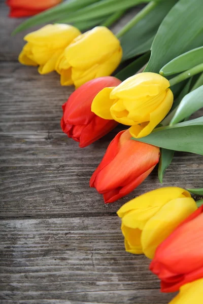 Kytice žlutých a červených tulipánů — Stock fotografie