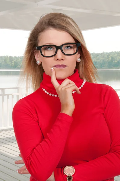 Woman wearing her glasses — Stock Photo, Image