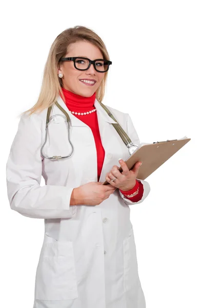 Woman Doctor with patient records — Stock Photo, Image