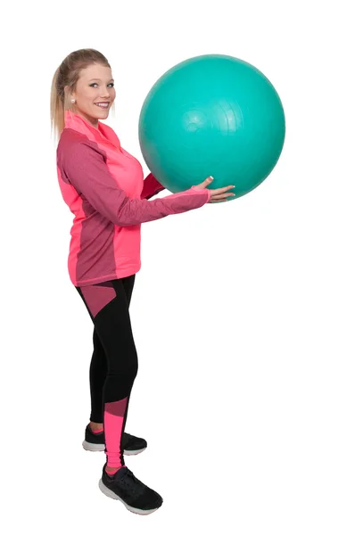 Vrouw met oefening bal — Stockfoto