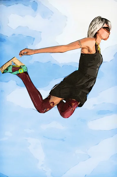 Femme tombant dans le ciel — Photo