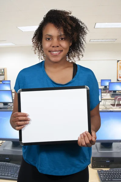 Teacher Holding a Blank Sign — Stock Photo, Image