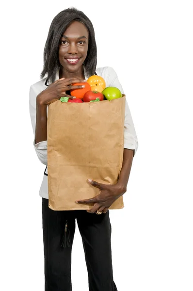 Femme avec un sac à provisions — Photo