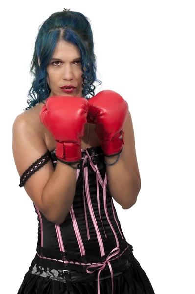 Femme avec gants de boxe — Photo