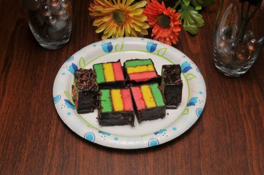 authentic and traditional foods know as chocolate rainbow cookies