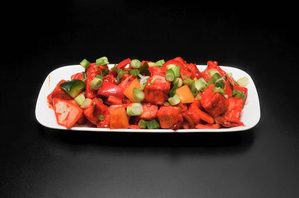 Delicioso Plato Indio Del Norte Conocido Como Chili Paneer Skewers —  Fotos de Stock