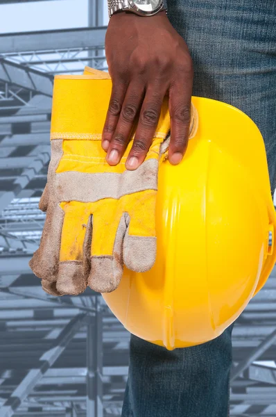 Siyah adam inşaat işçisi — Stok fotoğraf