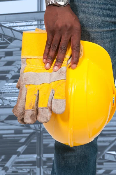 Homem negro Trabalhador da construção — Fotografia de Stock