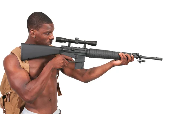 Man met assault rifle — Stockfoto
