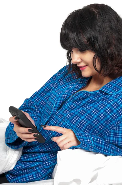 Woman Texting in Bed — Stock Photo, Image