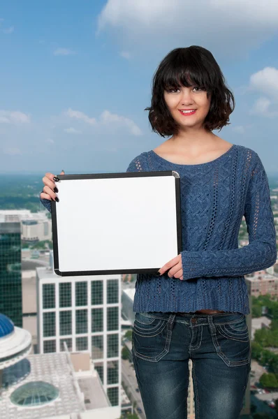 Woman Holding a Blank Sign — Stock Photo, Image