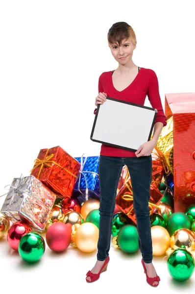 Frau mit leerem Schild — Stockfoto