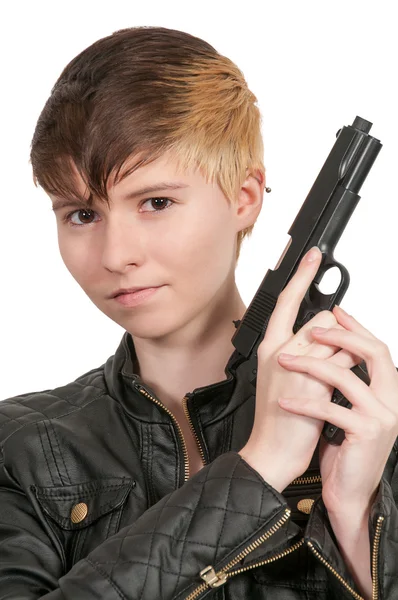 Frau mit Waffe — Stockfoto