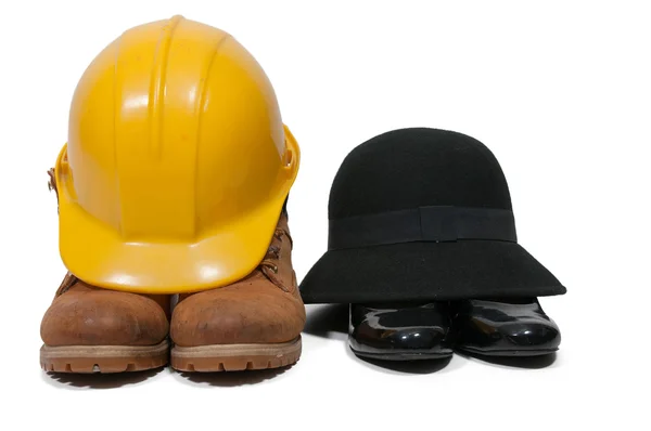 Hard Hat and Work Boots — Stock Photo, Image