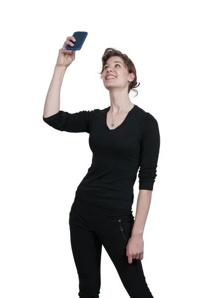 셀카를 먹는 여자 — 스톡 사진