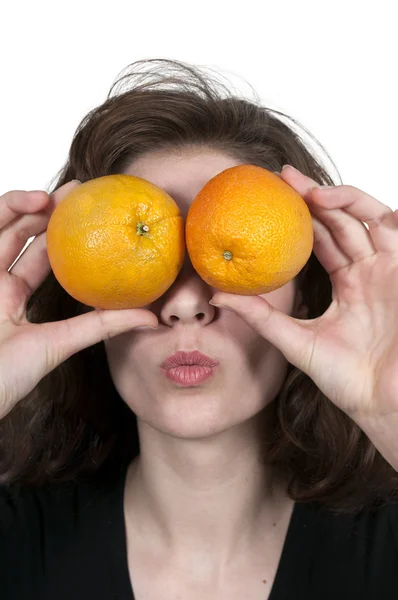 Mulher e laranja — Fotografia de Stock