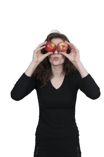 Frau und Apfel — Stockfoto