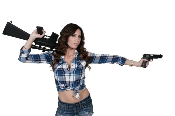 Woman with guns — Stock Photo, Image