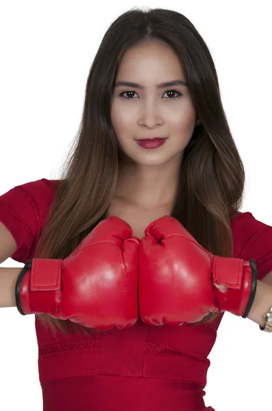 Woman oxer in red dress — Stock Photo, Image