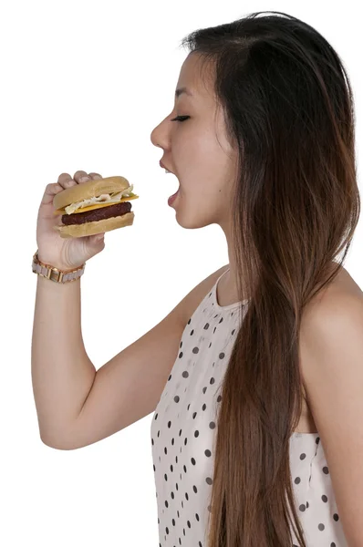 Woman with Hambrger — Stock Photo, Image