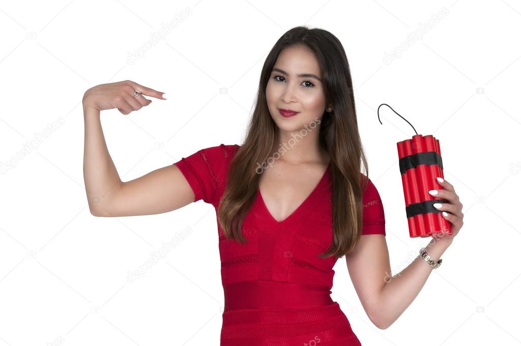 Hot woman holding dynamite