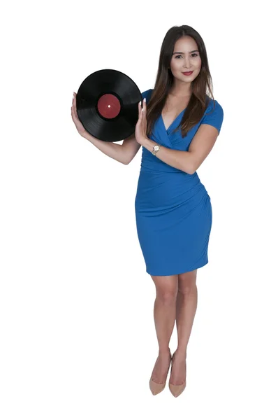 Femme avec disque vinyle — Photo