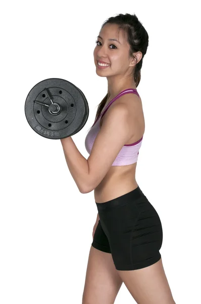 Asian Woman Working with Weights — Stock Photo, Image